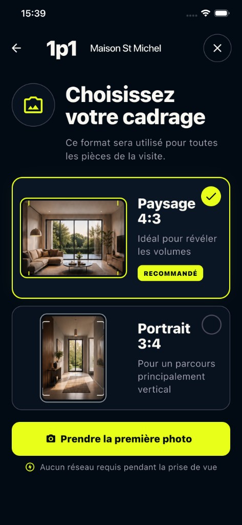 Scelta del formato orizzontale 4:3 o verticale 3:4. Screenshot in francese.