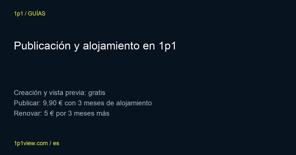 Precios de publicación y alojamiento en 1p1. La mejora con IA se compra por separado.
